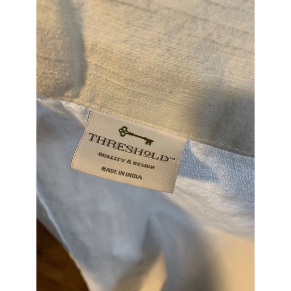 Ivory White Curtain Panel with Gold Geometric Trim, Window Covering Drape - Picture 5 of 8